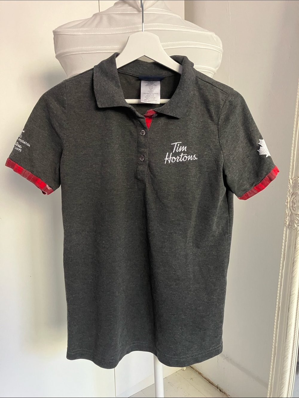 Tim Hortons Women's Charcoal Polo Top with Red Trim